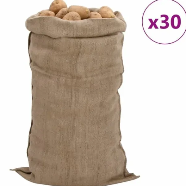 Hot 30-pack jutesäckar - Ekologiska och multifunktionella | Storlek: 65x135 cm | 100% Jute | 340 gsm Trädgårdskorgar