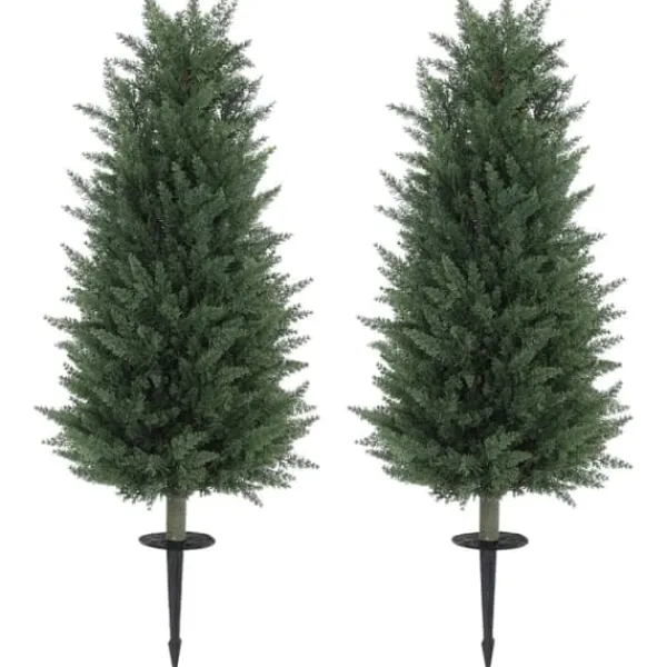 Outlet 2-pack konstgjord cypress 100 cm med jordspjut, naturtrogen för trädgård & hem Träd