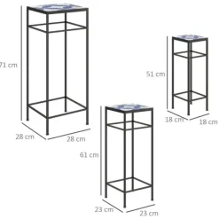 Online 3-pack växtställ upp till 71 cm, metall i tre storlekar – blå/vit Växtställ