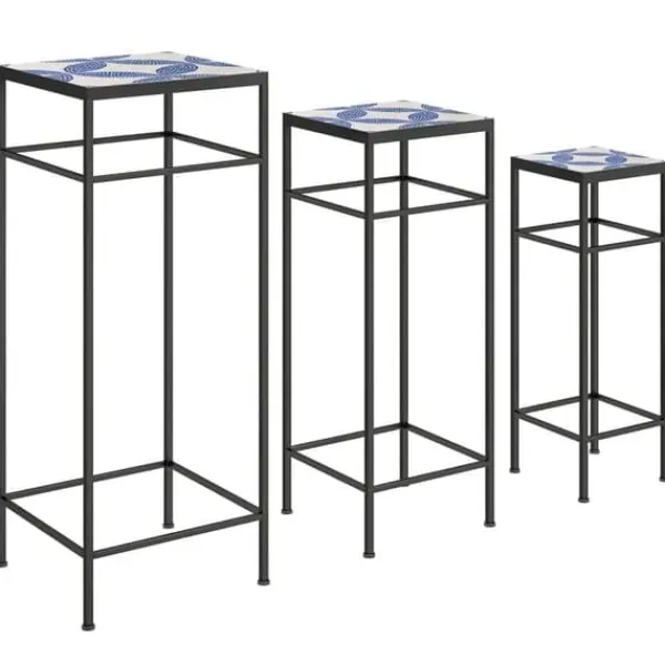 3-pack växtställ upp till 71 cm, metall i tre storlekar – blå/vit