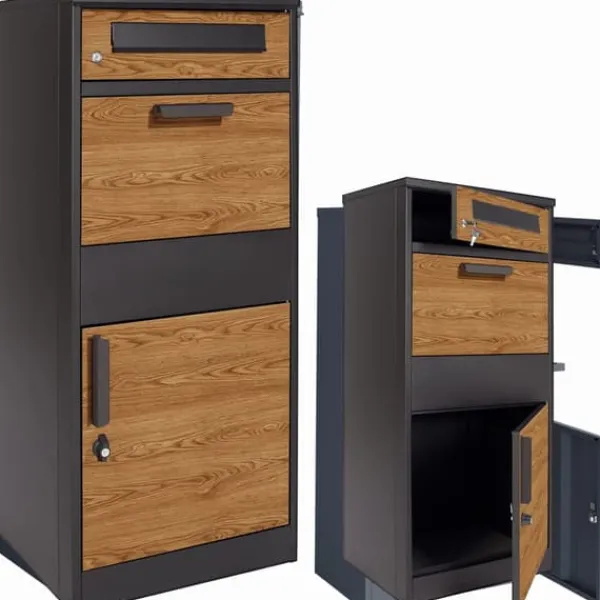 Outlet Paketbrevlåda - 50x38x112 cm - stål - antracit trälook Postlådor & Brevlådor
