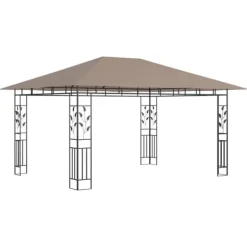 New Partytält & paviljoner - Living Paviljong myggnät och ljusslinga LED 4x3x2,73 m taupe 180 g/m² Tält & Lusthus