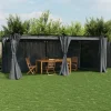 Online Paviljong med draperi antracit 6x3 m stål Valvbågar, Spaljéer, Bersåer & Pergolor