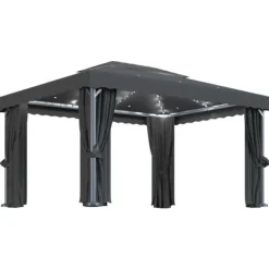 vidaXL Paviljong med draperi och ljusslinga LED 4x3 m antracit