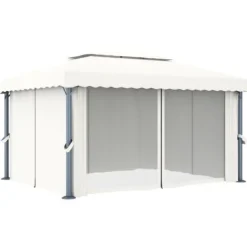 Paviljong med draperi 4x3 m - Trädgårdspaviljong i Gräddvit Aluminium | Färg: Gräddvit | Storlek: 4x3 m