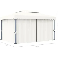 Paviljong med draperi 4x3 m - Trädgårdspaviljong i Gräddvit Aluminium | Färg: Gräddvit | Storlek: 4x3 m