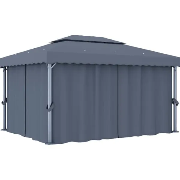 Best Paviljong med draperi 4x3 m - Trädgårdsinredning | Färg: Antracit | Storlek: 4x3 m Tält & Lusthus