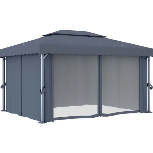 Best Paviljong med draperi 4x3 m - Trädgårdsinredning | Färg: Antracit | Storlek: 4x3 m Tält & Lusthus