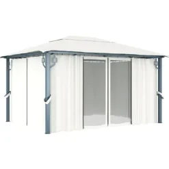 Paviljong med draperier 400 x 300 cm gräddvit aluminium - Paviljong - Paviljonger - Home & Living