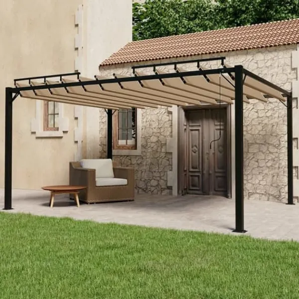 vidaXL Paviljong med lamelltak 3x4 m taupe tyg och aluminium