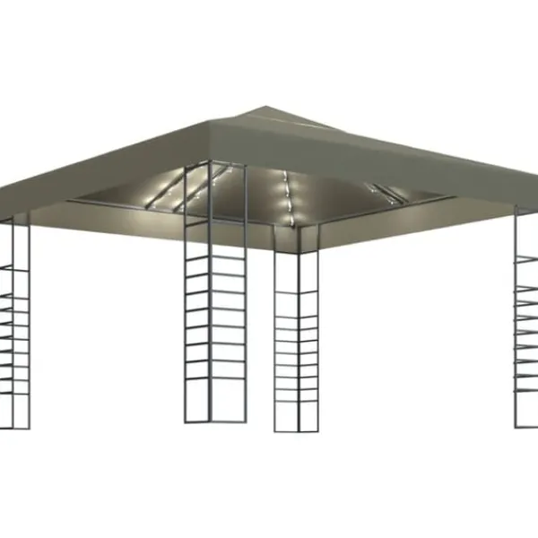 Outlet Paviljong med ljusslinga LED 3x3 m taupe Tält & Lusthus