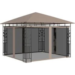 Clearance Paviljong med myggnät 3x3x2,73 m taupe 180 g/m² Tält & Lusthus