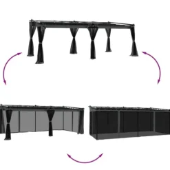 vidaXL Paviljong med nätväggar antracit 6x3 m stål
