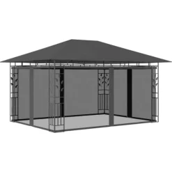 vidaXL Paviljong myggnät ljusslinga LED 4x3x2,73 m antracit 180 g/m²