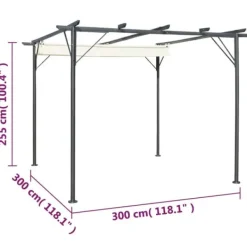 Clearance Pergola med indragbart tak gräddvit 3x3 m stål - Trädgårdsbåge - Trädgårdsbågar - Home & Living Valvbågar, Spaljéer, Bersåer & Pergolor