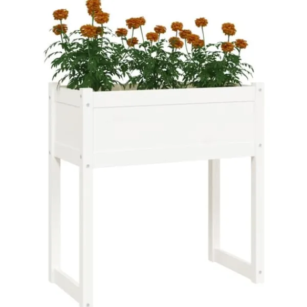Sale Planteringslåda i massivt furu - Stabil och dekorativ | Färg: Vit | Storlek: 78x40x81 cm Planteringsbänkar