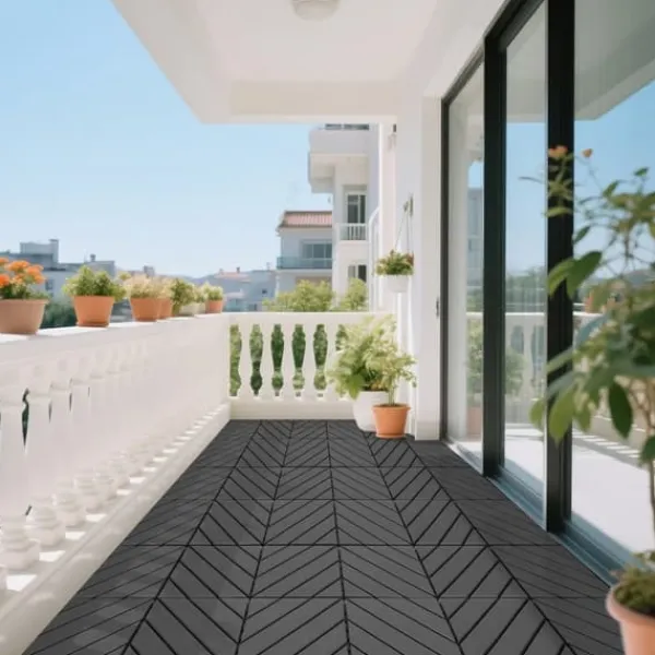 Plastdeckplattor, 44 st, 12"x12" kvadratiska vattentåliga utomhusplattor, för poolside, balkong, trädgård, inomhus- och utomhusbruk, mörkgrå