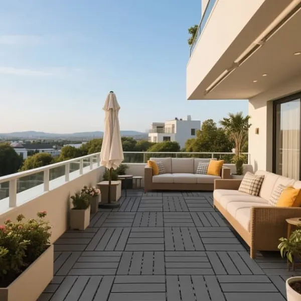 Plastdeckplattor, 44 st, 12"x12" kvadratiska vattentåliga utomhusplattor, för poolside, balkong och trädgård, mörkgrå Trädgårdsprydnader