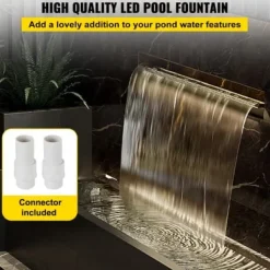 Clearance Poolfontän, Vattenfall med LED-ljusramp, 60x11.5x8 cm, Silver, Rostfritt stål Fontäner & Dammar