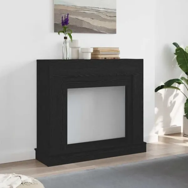 Öppen spisinsats i svart ek - Dekorativ spiselkrans för LED-låga | Färg: Svart | Storlek: 100x30x87,5 cm