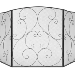 Best Öppen spisskärm 3 panel, robust järnnät, 122x76,7CM gnistskydd, fristående eldstad staketgaller för vardagsrum. Tillbehör Till Vedeldade Kaminer & Öppna Spisar