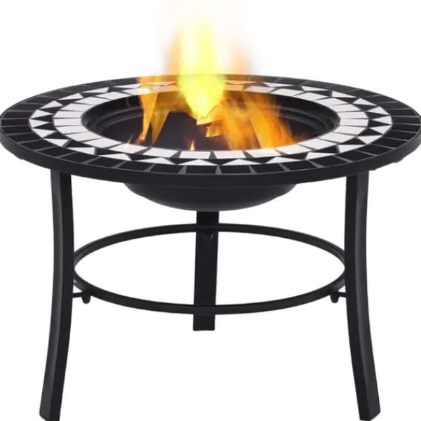 Sale Öppna spisar - Living Eldfat med mosaik svart och vit 68cm keramik Öppna Spisar