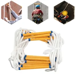 Best Räddningsrepstege - Nödutrymningsstege - Längd 12 m - Brandbeständig - Med karbinhakar - Maxbelastning 200 kg - Neongul Beredskapsplaner