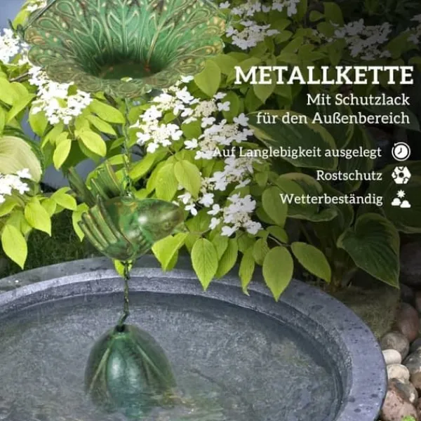 Sale Regnkedja 3-pack, 123 cm, metall med fåglar & klocka, med upphängning, grön Trädgårdsprydnader