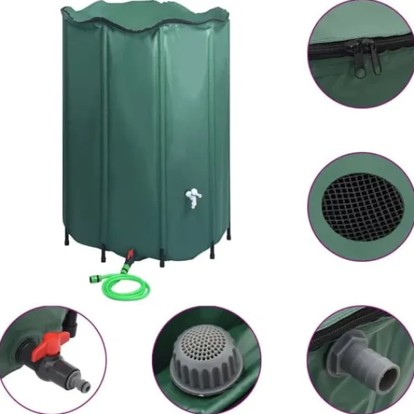 vidaXL Regntunna hopfällbar med kran 1250 L