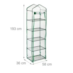 Relaxdays Balkongväxthus, 5 hyllor, järn, PVC-duk, H x B x D : 193 x 58 x 36 cm, transparent och grön