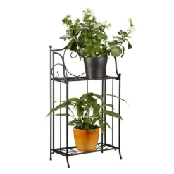Relaxdays Blomsterhylla i metall 2 plan utomhus växtstöd balkong terrass trädgård HxBxD: 64,5 x 33,5 x 18 cm, svart