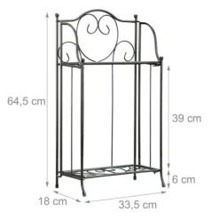 Relaxdays Blomsterhylla i metall 2 plan utomhus växtstöd balkong terrass trädgård HxBxD: 64,5 x 33,5 x 18 cm, svart