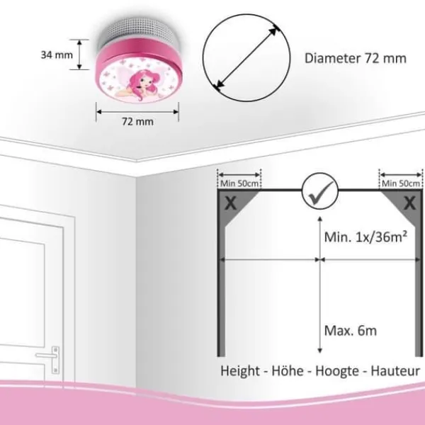 Rökdetektor för barn ELRO FS8110 - Elven Princess design - 10 års batteri - EN14604 kompatibel Rök- & Koloxiddetektorer