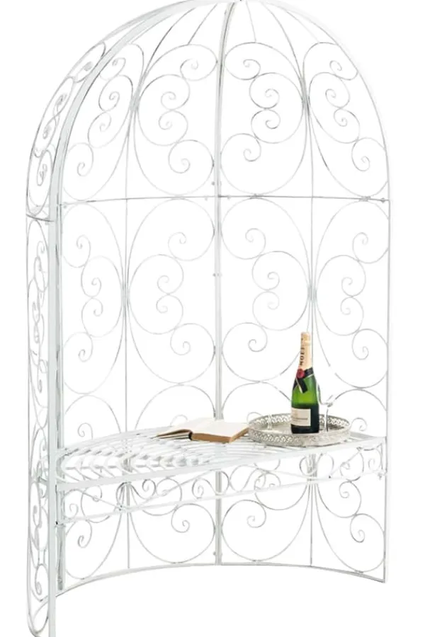 Best Romantisk halvpaviljong med bänk - Garden Pavilion - Hållbar järndesign | Färg: Antik vit Valvbågar, Spaljéer, Bersåer & Pergolor
