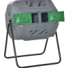 Best Rootz 2-behållare kompostbehållare - 160L Kapacitet - Roterande kompostbehållare - Grå + Grön + Svart - 71cm x 65cm x 96cm Kompostering