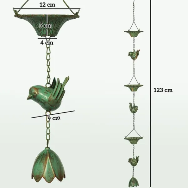 Rootz 3er Set Rain Chain - Drain Chain - Rainflow Chain - Corrosion -resistent - 123cm x Ø12cm för enkel trädgårdsdekoration Trädgårdsprydnader