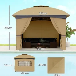 Rootz Garden Gazebo 3.4x3.4m - öltält - utomhusskydd - UV -skydd - Stålram - 335L x 335W x 285H cm Tält & Lusthus