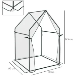 Discount Rootz Greenhouse - Cold Frame Greenhouse - Film Greenhouse - Mini Greenhouse - Stål - Plast - Transparent + Svart - 90 cm x 90 cm x 145 cm Växthus