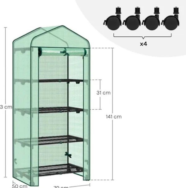 Rootz Greenhouse With Rollers - Foil Shelter - Plant Grow House - Skyddar från UV & Frost - 70x163x50cm, grönt, svart Växthus