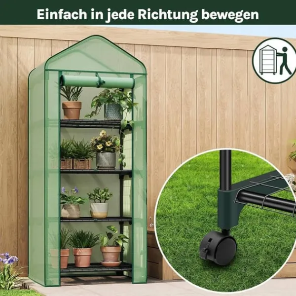 Rootz Greenhouse With Rollers - Foil Shelter - Plant Grow House - Skyddar från UV & Frost - 70x163x50cm, grönt, svart Växthus