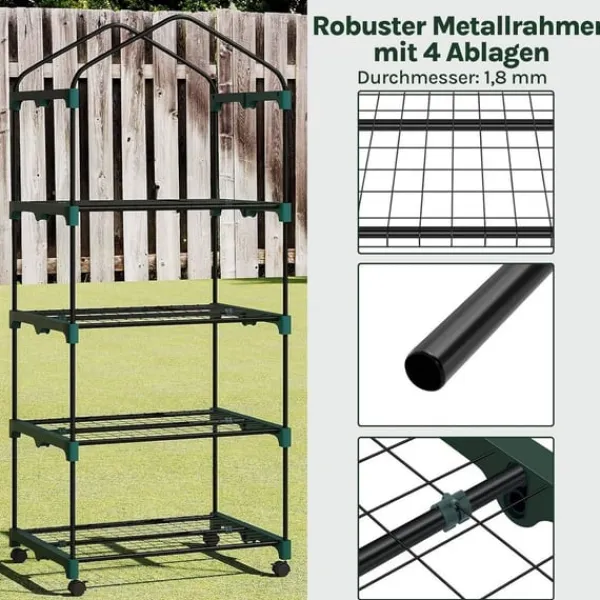 Rootz Greenhouse With Rollers - Foil Shelter - Plant Grow House - Skyddar från UV & Frost - 70x163x50cm, grönt, svart Växthus