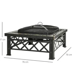 Rootz 3-i-1 Eldstad - Eldstad med gnistskydd - Grillgaller - Ishink - Trädgård - BBQ - Svart 76 x 76 x 47 cm