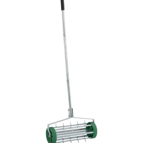 Rootz Lawn Roller - Lawn Aerator - Handtagslängd justerbar - Hand Scarifier - Spiked Roller Lawn - Underhåll trädgård - Grön + Silver - 139 x 43,5 x 1 | CDON Trädgårdsverktyg