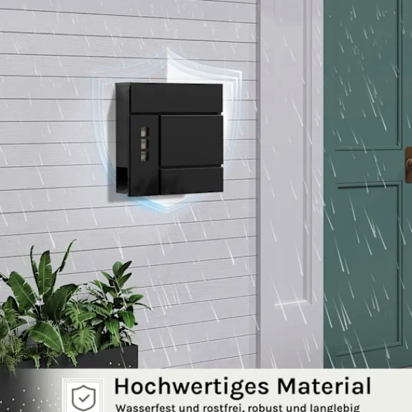 Rootz Mailbox med tidningsutrymme - Letterbox - Wall Mount Post Box - Waterproof - 37x37x10,5 cm svart