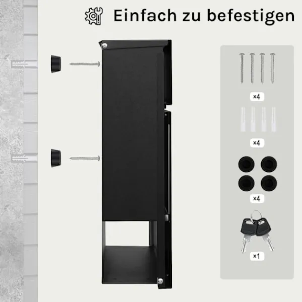 Rootz Mailbox med tidningsutrymme - Letterbox - Wall Mount Post Box - Waterproof - 37x37x10,5 cm svart