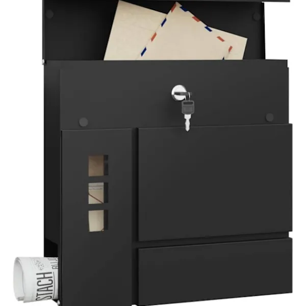 Rootz Mailbox med tidningsutrymme - Letterbox - Wall Mount Post Box - Waterproof - 37x37x10,5 cm svart
