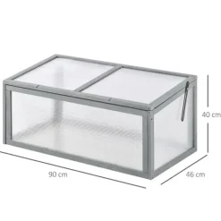 Rootz Miniväxthus - Trädgårdsväxthus - Trä + Polykarbonat - Grå - 90 x 46 x 40 cm