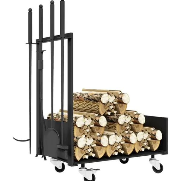 Discount Rootz Vedförvaringsställ - Vedställ - Vedhållare - Metallkonstruktion - 48cm x 30cm x 76cm Tillbehör Till Vedeldade Kaminer & Öppna Spisar