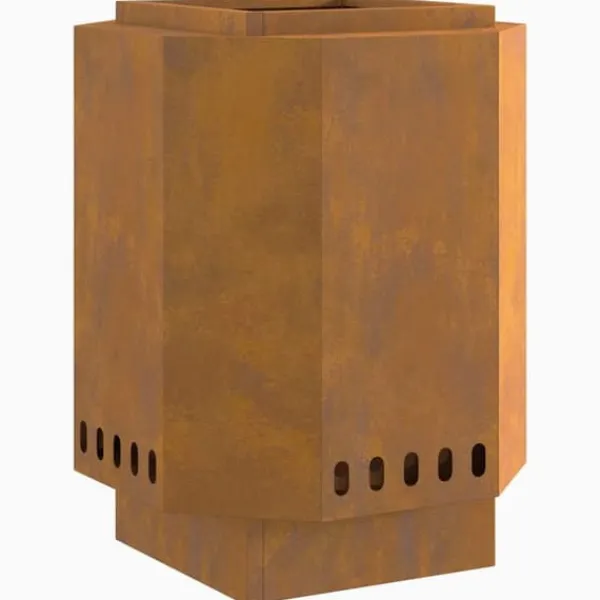 Rustik eldstad i väderbeständigt stål - Vedeldad ugn för utomhusbruk | Färg: Rostig | Storlek: 38x38x51 cm