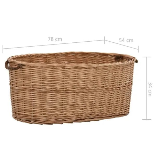 Rustik vedkorg med bärhandtag - Mångsidig förvaring | Färg: Naturlig pil | Storlek: 78x54x34 cm